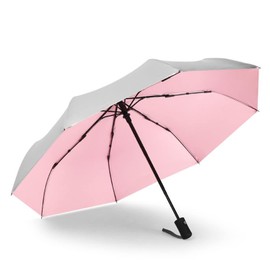 Meichoon Automatic Travel Umbrella Windproof Small Compact Lightweight Strong Folding Portable Backpack Car Purse Parasol Rain Sun for Men and Women, pink, Compact