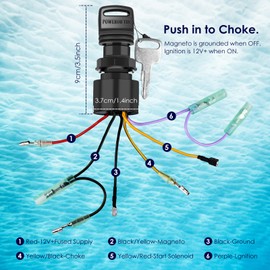 Boat Ignition Switch with Key with Choke Replacement for Mercury 87-17009A2 87-17009A5 Outboard Motor Control Box with 2 Keys 3 Position 6 Wire Connectors