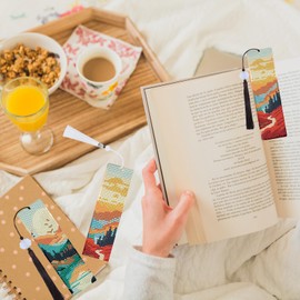 Sunset Scenery Diamond Art Bookmarks - 6 Pcs Diamond Painting Bookmark Kits with Tassels, DIY Rhinestone Painting Gem Art Crafts Kit for Adults Women