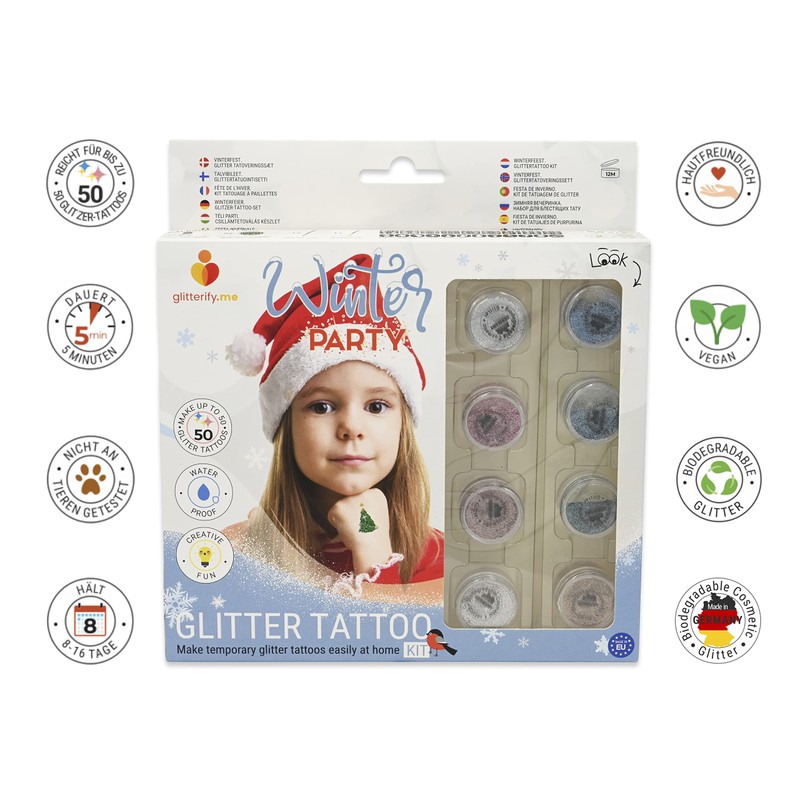 Winter Party Glitter Tattoo Set with Biodegradable Glitter - Made