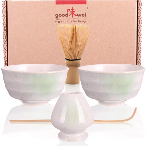 Goodwei Japanese Matcha Tea Ceremony Duo-Set for Two with Chasentate (White)