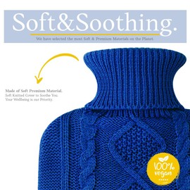 Hot Water Bottle with Cover - Premium Soft Knitted Cover - 1.8l Large Capacity - Hot Water Bag for Pain Relief, Neck and Shoulders, Back & Cosy Nights - Great Gift for Women (Dark Blue)