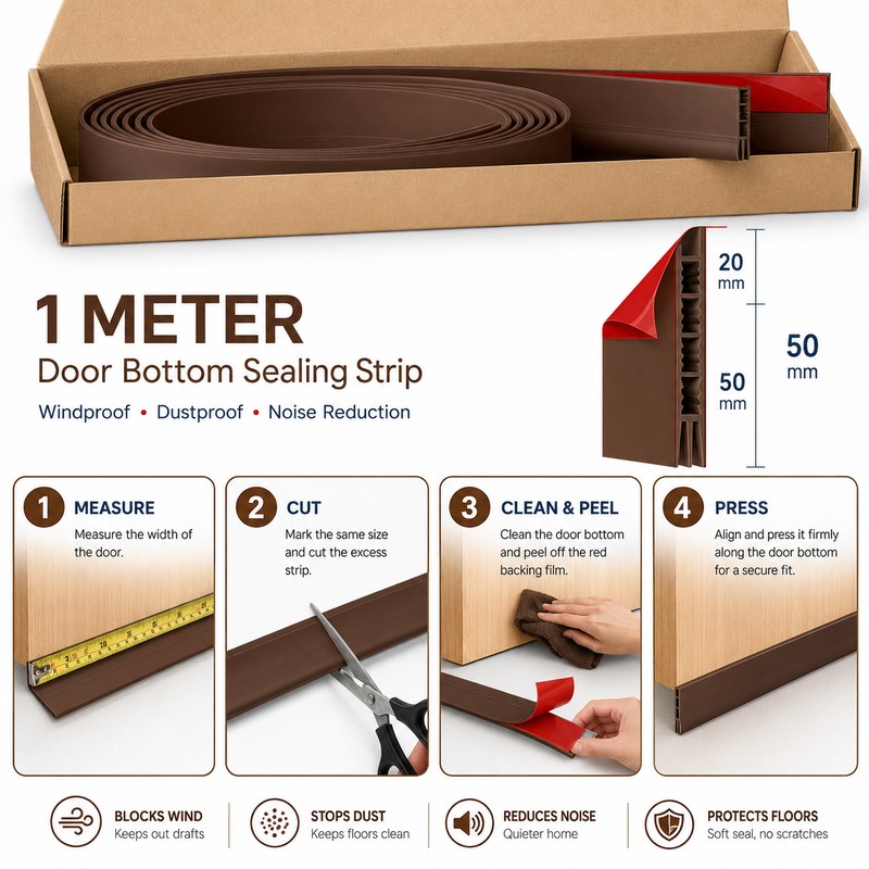 Self-Adhesive Door Draft Stopper Strip, Rubber Bottom Seal for Doors