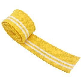 2Pcs 27.55x1.18"(70x3cm) Elastic Fiber Ribbing Fabric for Cuffs,Elastic Rib Knit Fabric Sewing Supplies Sewn with Ribbed for Neck Bands Edging Garments(Yellow+White Stripe)