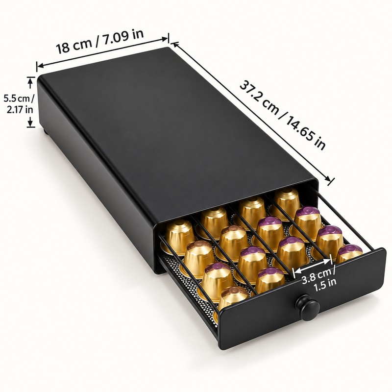 40-Pod Coffee Capsule Storage Drawer for Nespresso OriginalLine, Metal Countertop