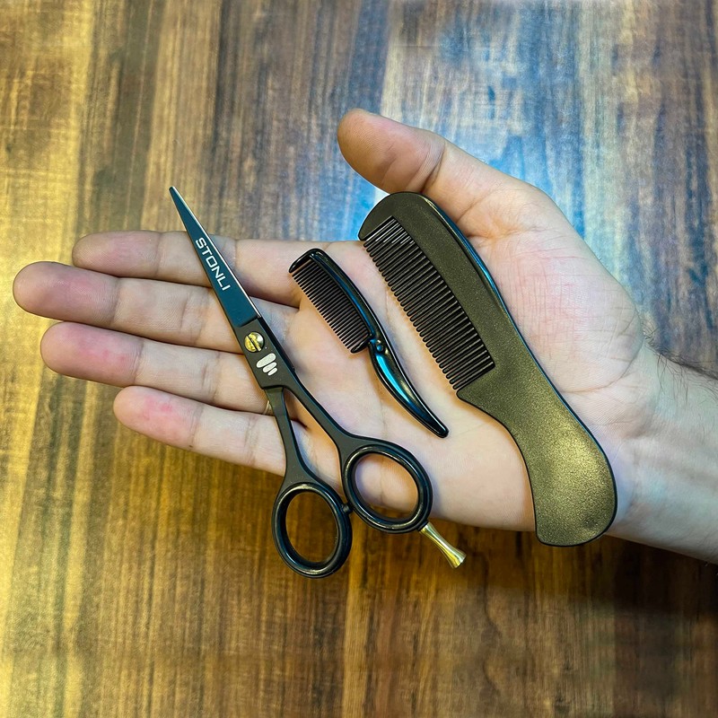 STONLI® 5" Beard and Moustache Scissors with Comb & Pouch