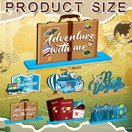 DoubleFill 6 Pcs Travel Themed Wooden Centerpieces Table Toppers Adventure Awaits Party Decor Travel Around The World Bon Voyage Table Decor Photo Props for Let The Adventure Begin Going Away Party