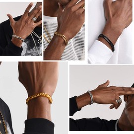 Prosteel Wrist Chains for Men Square Bracelet Gold Plated Stainless Steel Mens Bracelets Boy