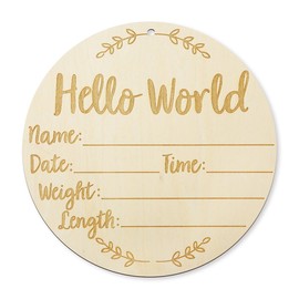 Lotsdonxia Birth Announcement Signage, Wooden, Round, Double-Sided Engraved Infant Newborn Information Marker for The First Shower After Birth in Hospital, Nursery or Orphanage