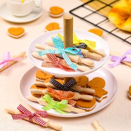 20 Pcs 5 Inch Wooden Mini Rolling Pin Small Rolling Pin Wooden Dough Roller with Plaid Ribbon for Kitchen Tools Fondant Pastry Pizza Cookie Crafting and Imaginative Play