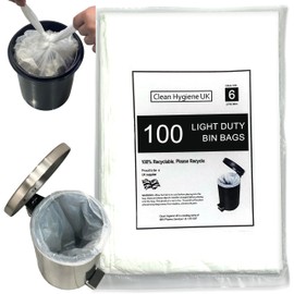 6L Bin Bags 100 Count Waste Bin Liners Small 6 Liter Trash Bags For Toilet Bedroom Bathroom Hotels Garbage Pedal Bin White Refuse Sacks For Rubbish 6 Litre Light Duty