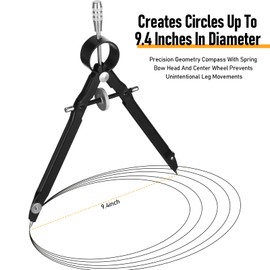 EBOOT Student Geometry Math Set, Metal Drawing Compass and 6 Inch Clear Swing Arm Protractors 180 Degree Math Protractor(Black)