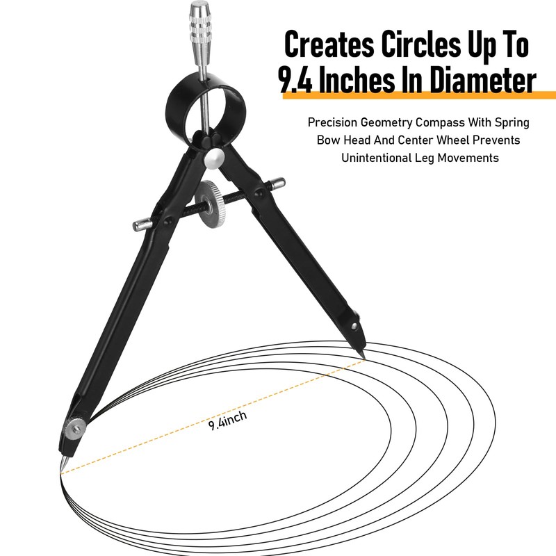 EBOOT Student Geometry Math Set, Metal Drawing Compass and 6