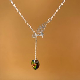 TClaudia, Plata 925 Collares para mujer, con dije de corazón cristal tornasol y colibrí, plata 925 mujer. Cadenas para Mujer - Dijes para Mujer - Regalos para Mujer - Joyería para Mujer