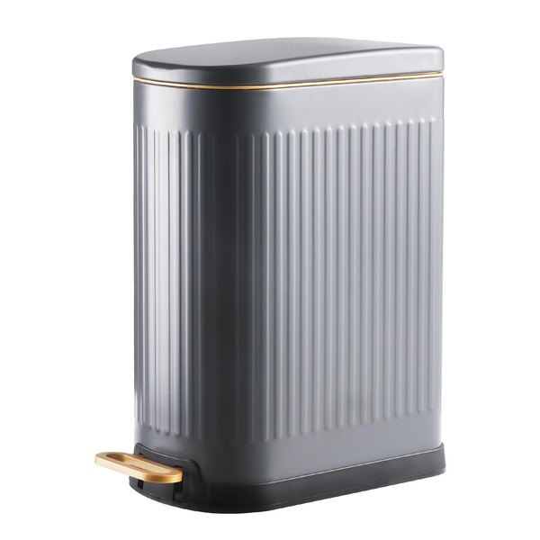 SYNCVIBE Slim Bathroom Trash Can Foot-Operated Stainless Steel Garbage Can