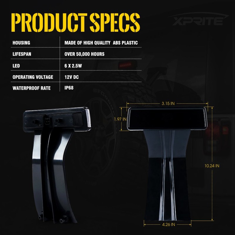 Xprite LED Third Brake Lights w/ Smoke Lens High Mount