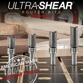 Ultra-Shear Template Pattern Flush Trim Router Bit Set, 1/2 SH, 3/4 CD, 4 Cut Lengths, 2 FL, Dual Bearings, Carbide Tipped, USA Made - US575TP-4PC