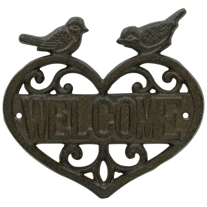 Woodside Cast Iron Heart Shape Wall Mounted Welcome Sign for