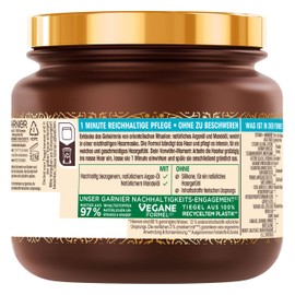 Garnier True Treasures Nourishing 1-Minute Hair Treatment for Dry and Unruly Hair, with Argan Oil and Almond Oil for Smooth Soft Hair, Vegan Formula, 1 x 340 ml