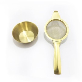 Long Handle Tea Filters with Drip Bowl,Stainless Steel Tea Strainers.Reusable Extra Fine Mesh Tea Infuser for Loose Leaf Tea,Coffee,Spice Seasonings and Teaware Accessories (Gold)