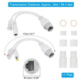PATIKIL 12V POE Injectors and POE Splitter Kits, 1 Pair Ethernet Passive POE DC Power Adaptor Connector Cable Splitter Waterproof for CCTV Surveillance Camera System, White