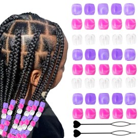 Zhbrchz 182pcs Hair Beads Kit for Hair Braids for Girls Including 180pcs 12x11mm Purple Pony Beads and 2pcs Quick Beaders