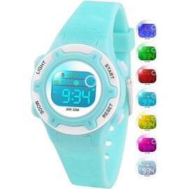 CKV Kids Digital Watches 7 Color Lights 3ATM Waterproof Wrist Watch for Boys Girls 5-16, Children's Watch with Stopwatch and Alarm