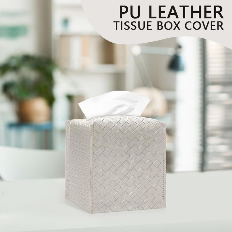 PU Leather Tissue Box Cover – Square Tissue Holder with