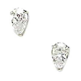 14k White Gold 5x5mm Pear Cubic Zirconia Basket Set Earrings Stud Earring for Women