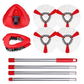 4 Packs Spin Mop Replacement Heads Compatible with Oceda EasyWring 1-Tank System, 30-58" Mop Handle,Mop Scrub Brush and Base Combo Set,Mop Refills Easy to Replace and Cleaning (Red,1-Tank)
