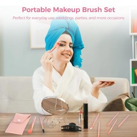 OMISTAR 12 Juegos de Brochas de Maquillaje de Viaje, Bolsa con 8 Brochas, Regalo para Dama de Honor, Brocha de Maquillaje de Fibra Sintética, Set de Brochas para Base, Rubor, Sombras, Set Portátil par