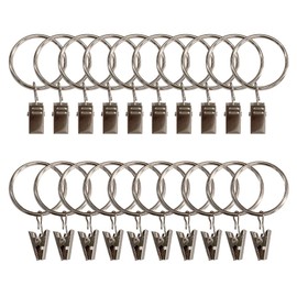 20Pcs Metal Curtain Rings with Clips, 32mm/1.26in Inner Diameter Shower Curtain Rings with Metal Clips and Hooks, Heavy Duty Drapery Curtain Ring Clips for Rods (Silver)