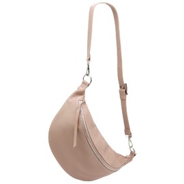 SH Leder Greta G747 Genuine Leather Women's Unisex Chest Bag for Festival Travel Medium Waist Bag Crossbody Bag Adjustable Shoulder Strap Women Leather Bag 37 x 21 cm, nude, Belt bag