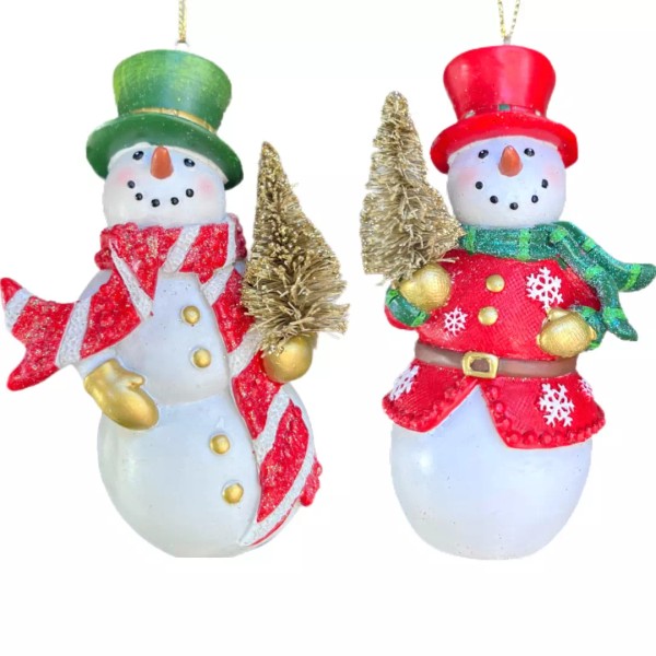 Kurt Adler Snowman Ornament Set 2 Resin Top Hot Brush