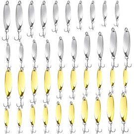 HESTYA 20 Pieces Fishing Lures Spoons Fishing Metal Saltwater Treble Trout Lures Hard Metal Spinner Baits 5 Sizes Casting Spoon Hooks for Salmon Bass in 1/5 1/4 3/8 1/2 3/4 oz (Silver,Gold)