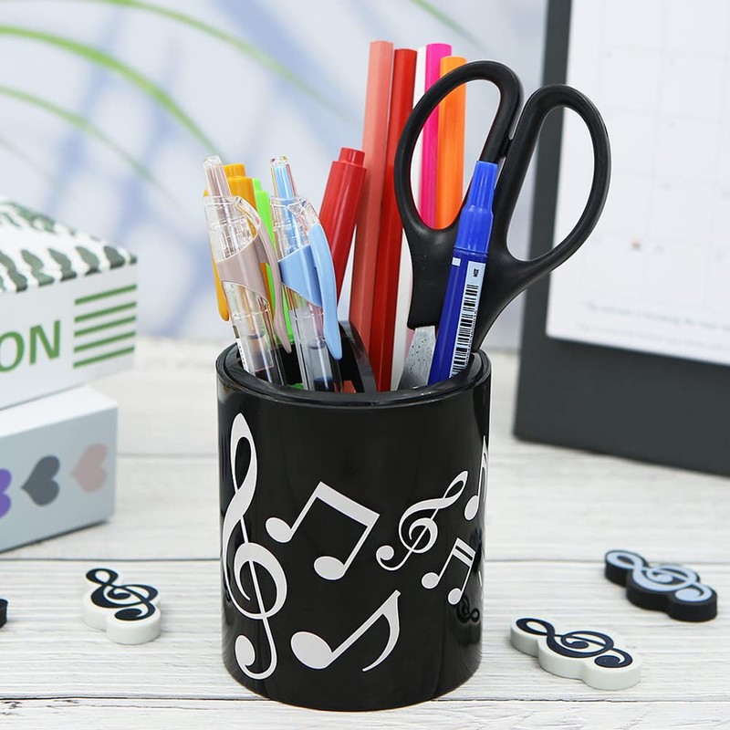 Boerni Music Note Pencil Container, Black Music Notes Melody Theme