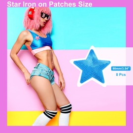 sourcing map 8 Pieces Large Iron on Patches Star Sequin Iron on Applique Embroidered Patches Blue Bling Appliques for Clothes DIY Crafts Bag Pants