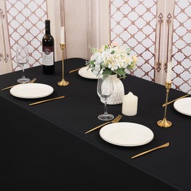 6 Pack Black Polyester Tablecloth 90 x 132 Inch Table Cloth for 8 Ft Rectangle Tables, Stain and Wrinkle Resistant Washable Fabric Table Cover for Wedding Buffet Party Events Banquet