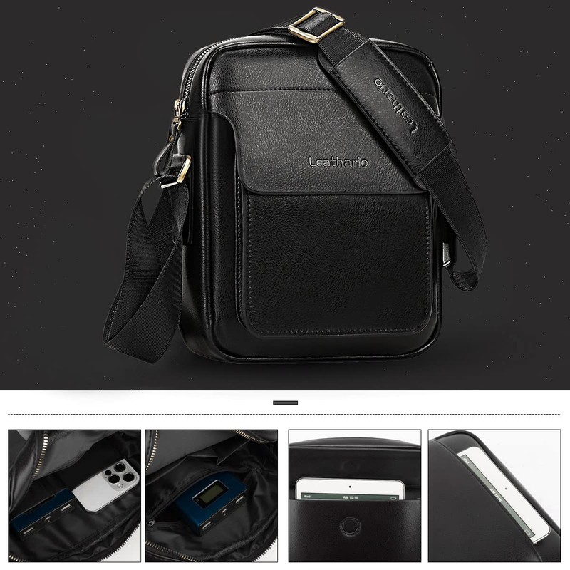 Leathario Crossbody Bag For Men Vegan Leather Shoulder Messenger Purse
