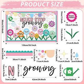 Spring Never Stop Growing Bulletin Board Classroom Decoration Grow Flower Cutouts Positive Paper Cutouts for Teacher Back to School Office Home Chalkboard Spring Inspirational Door Wall Decor Supplies
