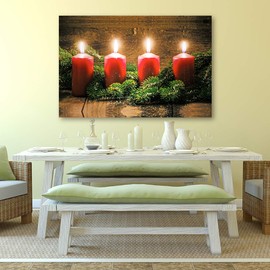 IDEA4WALL Canvas Wall Art Christmas Candles for Celebration Painting Artwork for Home Prints Framed - 16x24 inches