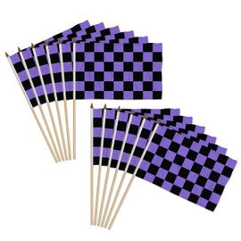 Purple & Black Checkered 12x18in Stick Flag - 1 dozen pack