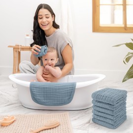 Comfy Cubs Muslin Baby Washcloths 6 Pack - Soft 6-Layer Cotton Wash Cloths for Sensitive Skin - 25 x 25 cm Large, Gentle, Absorbent Infant Essentials for Newborn and Toddlers - Pacific Blue