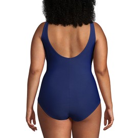 Lands' End Traje de baño de una pieza para mujer con control de barriga y cloro resistente al cuello en V, Azul Marino Profundo, Long Torso 6