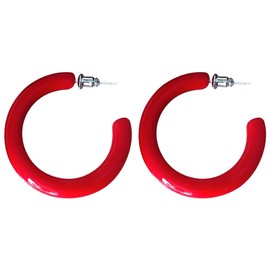 Minimalist Half Huggie Hoop Earrings for Women Acrylic Lightweight Chunky C Shaped Open Hoops Round Tube Stud Earrings Fashion Vintage Y2K Holiday Party Jewelry for Mother (Red)