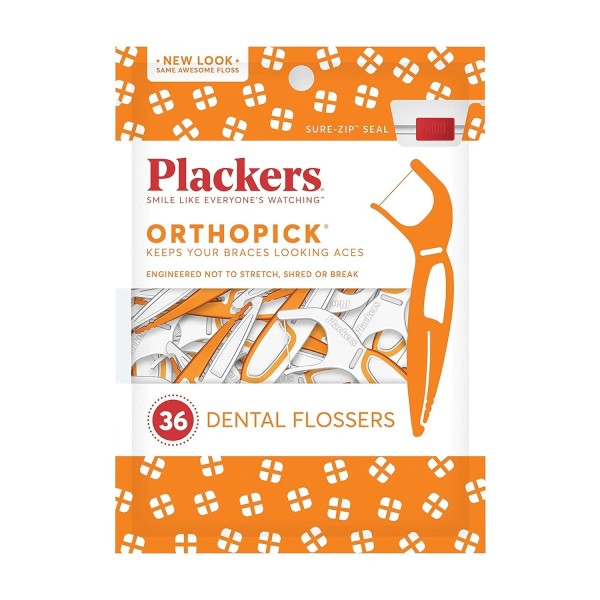 Plackers Orthopick Floss Picks, Unflavored, Designed for Braces 36 Count