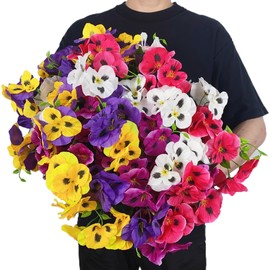 kimbovillea kimbovillea 12 Bundles Artificial Pansy Flowers Faux Plastic Wild Flowers Bushes for Home Kitchen Garden Wedding Table Centerpieces Bouquet Arrangement Indoor Outdoor Decor (Mixed Color - 12Pack)