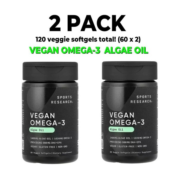 Sports Research Vegan Omega-3, 2 PACK, Algae Oil, 1,400 mg