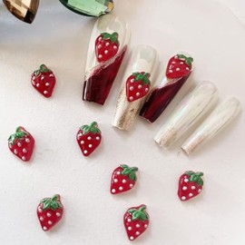 50Pcs Red Nail Charms Accessories Cute Strawberry for Manicure Decoration Kawaii Nail Art Rhinestones Gems for Women's Beauty and Personal Care, Nail Art Rhinestones