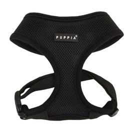 Puppia Soft Dog Harness No Choke Over-The-Head Triple Layered Breathable Mesh Adjustable Chest Belt and Quick-Release Buckle, Black, Medium